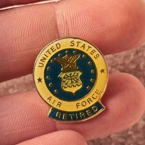 US Air Force Retired Enamel Pin – Vintage Military Veteran Lapel Badge